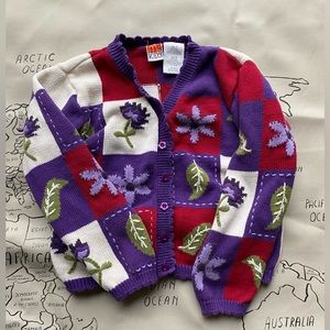 Vintage Mc Kids Mc Donald’s Corp floral color block sweater size 6 flower button